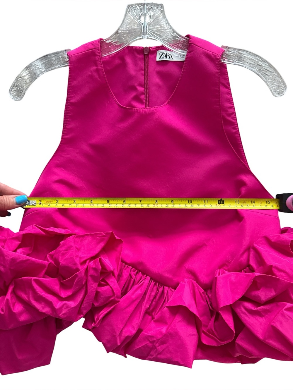 Zara Limited Edition Voluminous Ruffle Hem Crop Top Fuchsia Pink XS EUC - Picture 9 of 9